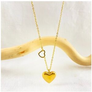 18k Gold Double Heart Necklace 16"- 18"